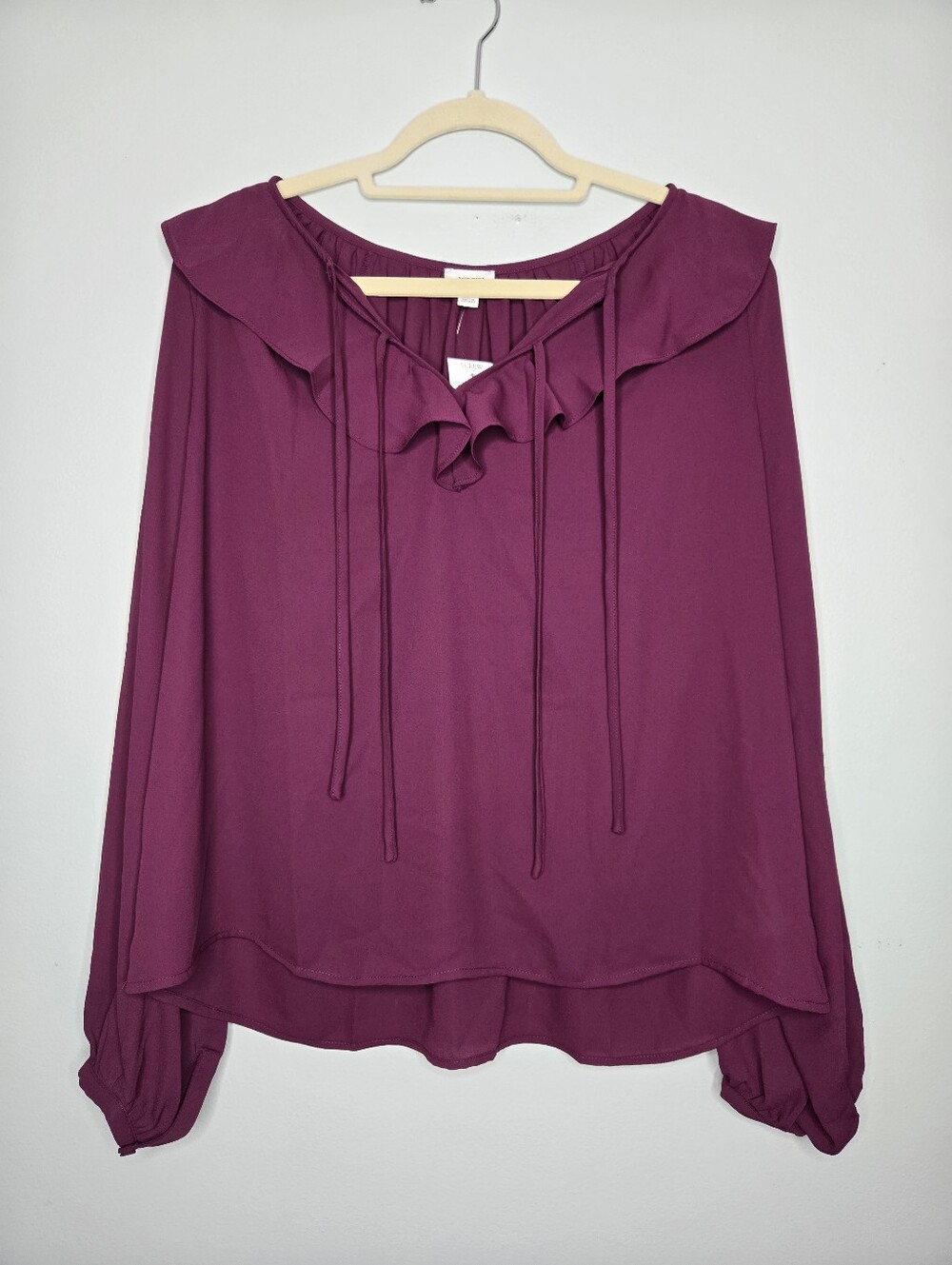 J Crew Iris Purple Long Sleeve Ruffle Tie-Front Blouse XL NWT